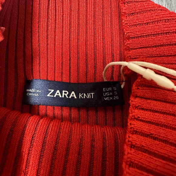 Zara Knit Red Long Sleeve Ribbed Sweater with Cream Trim - Picture 8 of 9